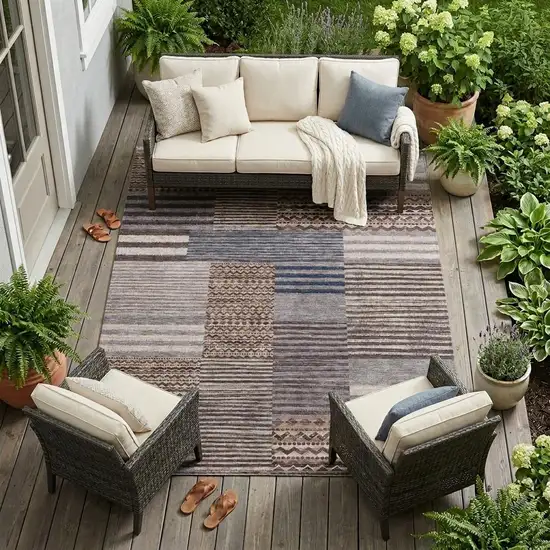 Brown And Gray Striped Washable Indoor Outdoor Area Rug Photo 1