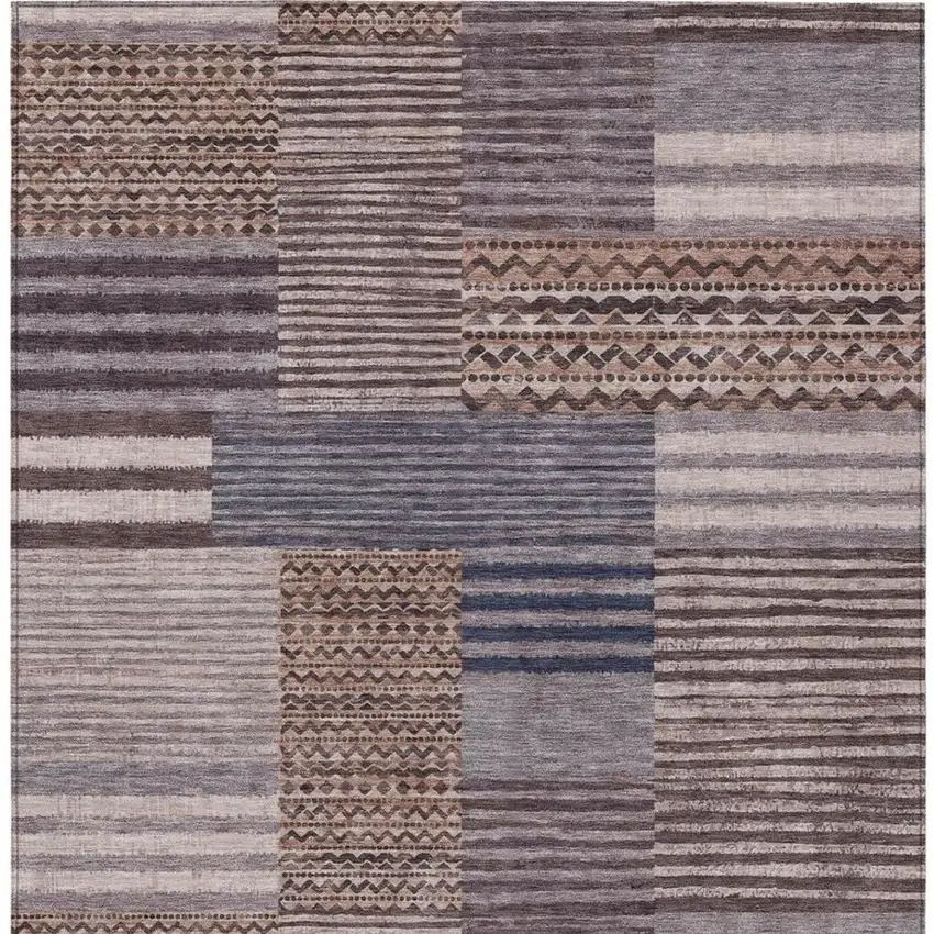 Brown And Gray Striped Washable Indoor Outdoor Area Rug Photo 4