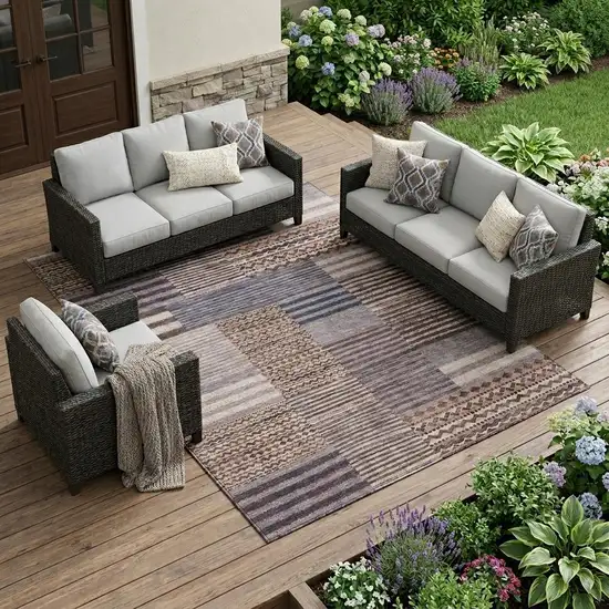 Brown And Gray Striped Washable Indoor Outdoor Area Rug Photo 1