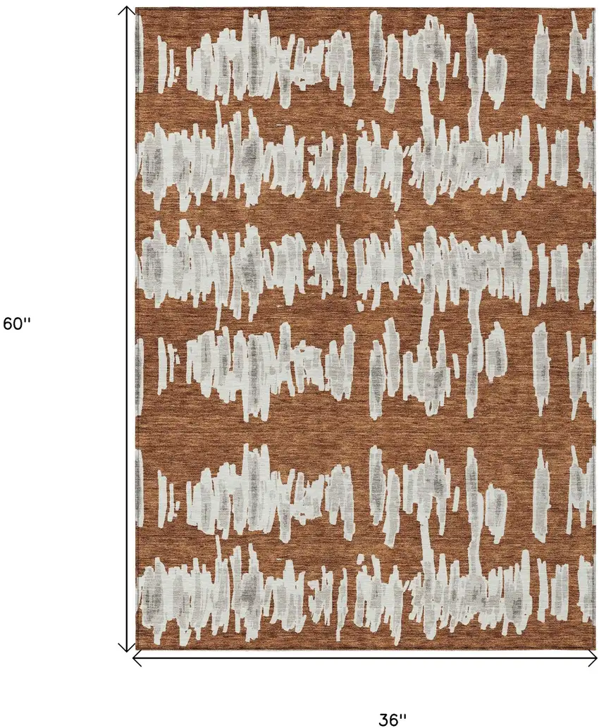 Brown And Gray Striped Washable Indoor Outdoor Area Rug Photo 3