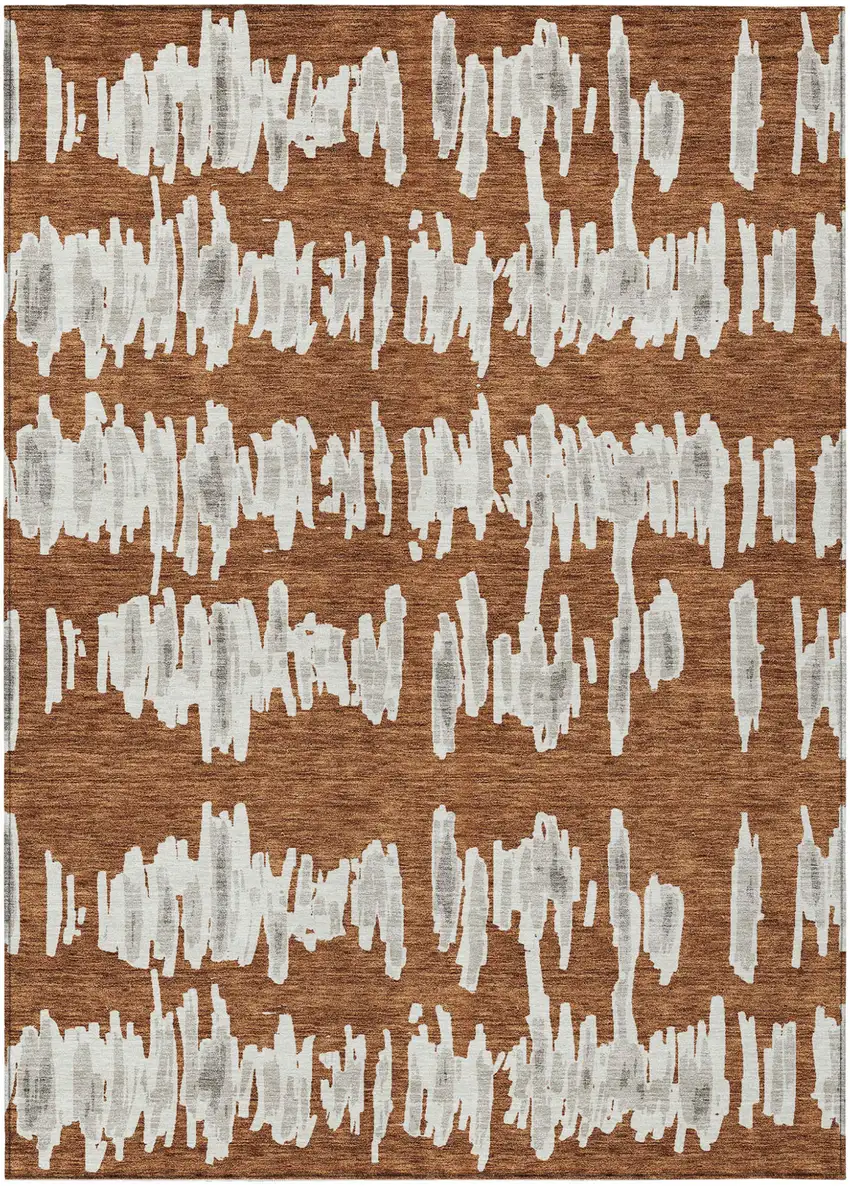 Brown And Gray Striped Washable Indoor Outdoor Area Rug Photo 2