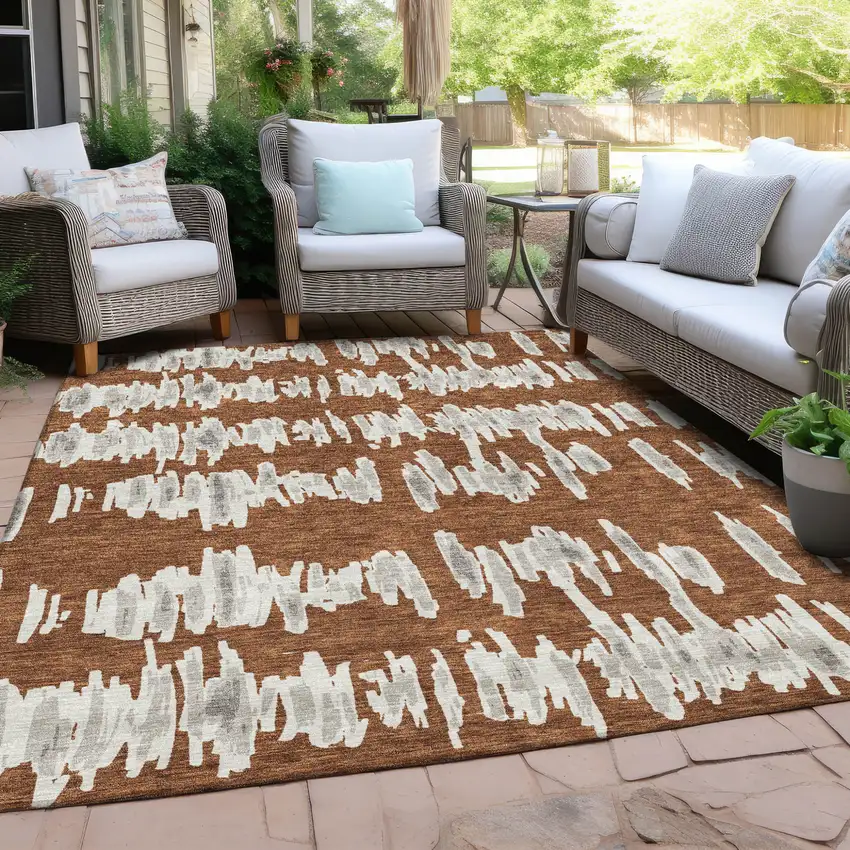 Brown And Gray Striped Washable Indoor Outdoor Area Rug Photo 8
