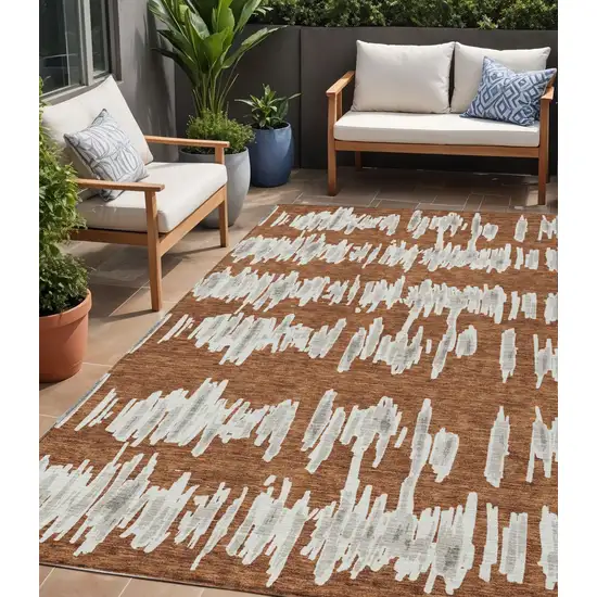 Brown And Gray Striped Washable Indoor Outdoor Area Rug Photo 1