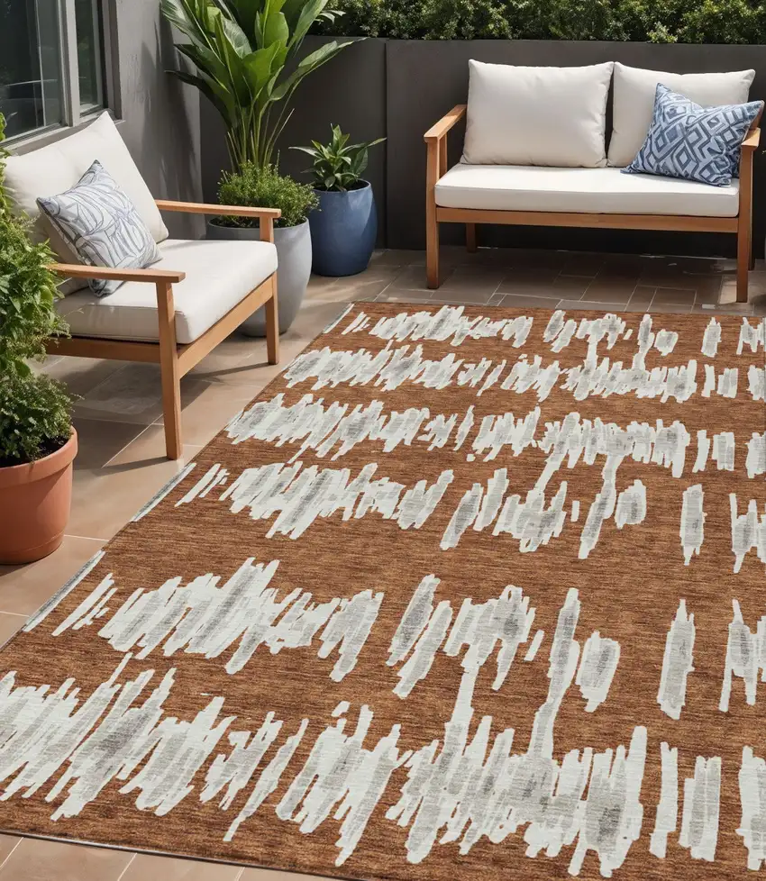 Brown And Gray Striped Washable Indoor Outdoor Area Rug Photo 1