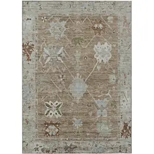 Photo of Brown And Gray Tribal Washable Indoor Outdoor Area Rug