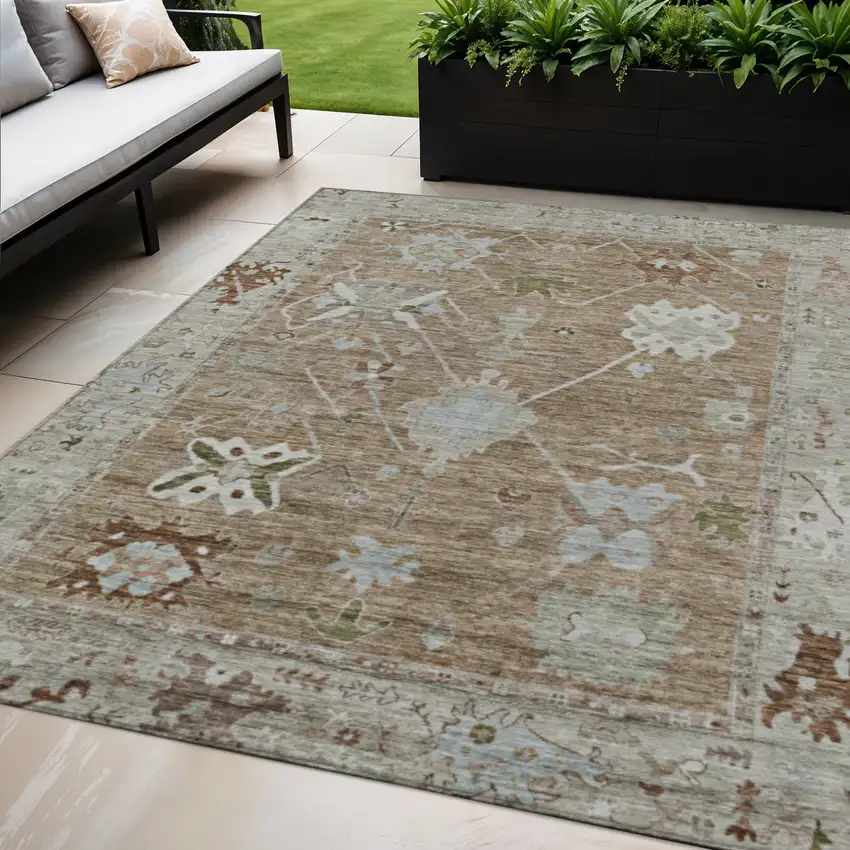 Brown And Gray Tribal Washable Indoor Outdoor Area Rug Photo 2
