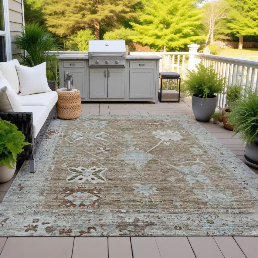 Brown And Gray Tribal Washable Indoor Outdoor Area Rug Photo 6