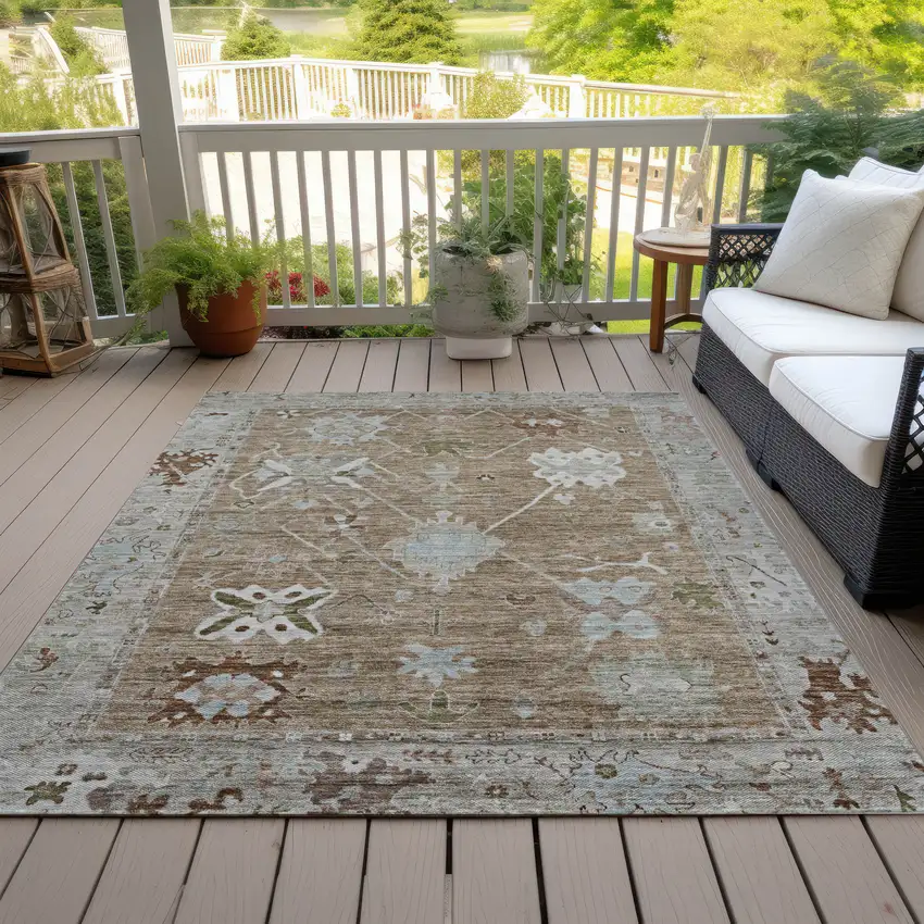Brown And Gray Tribal Washable Indoor Outdoor Area Rug Photo 9