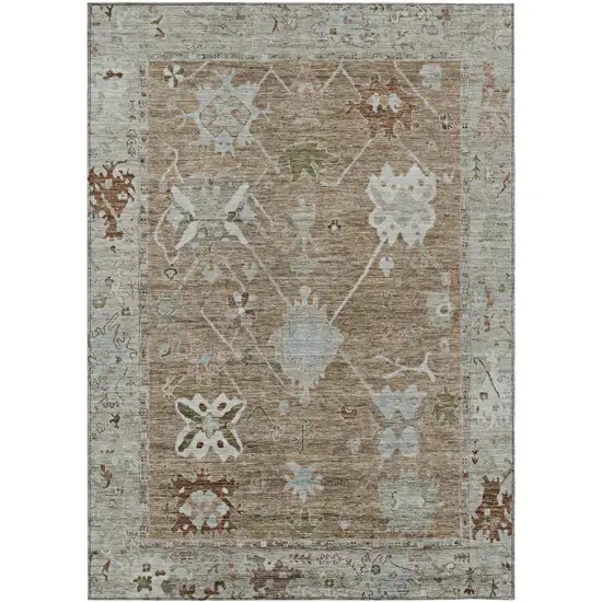 Brown And Gray Tribal Washable Indoor Outdoor Area Rug Photo 1