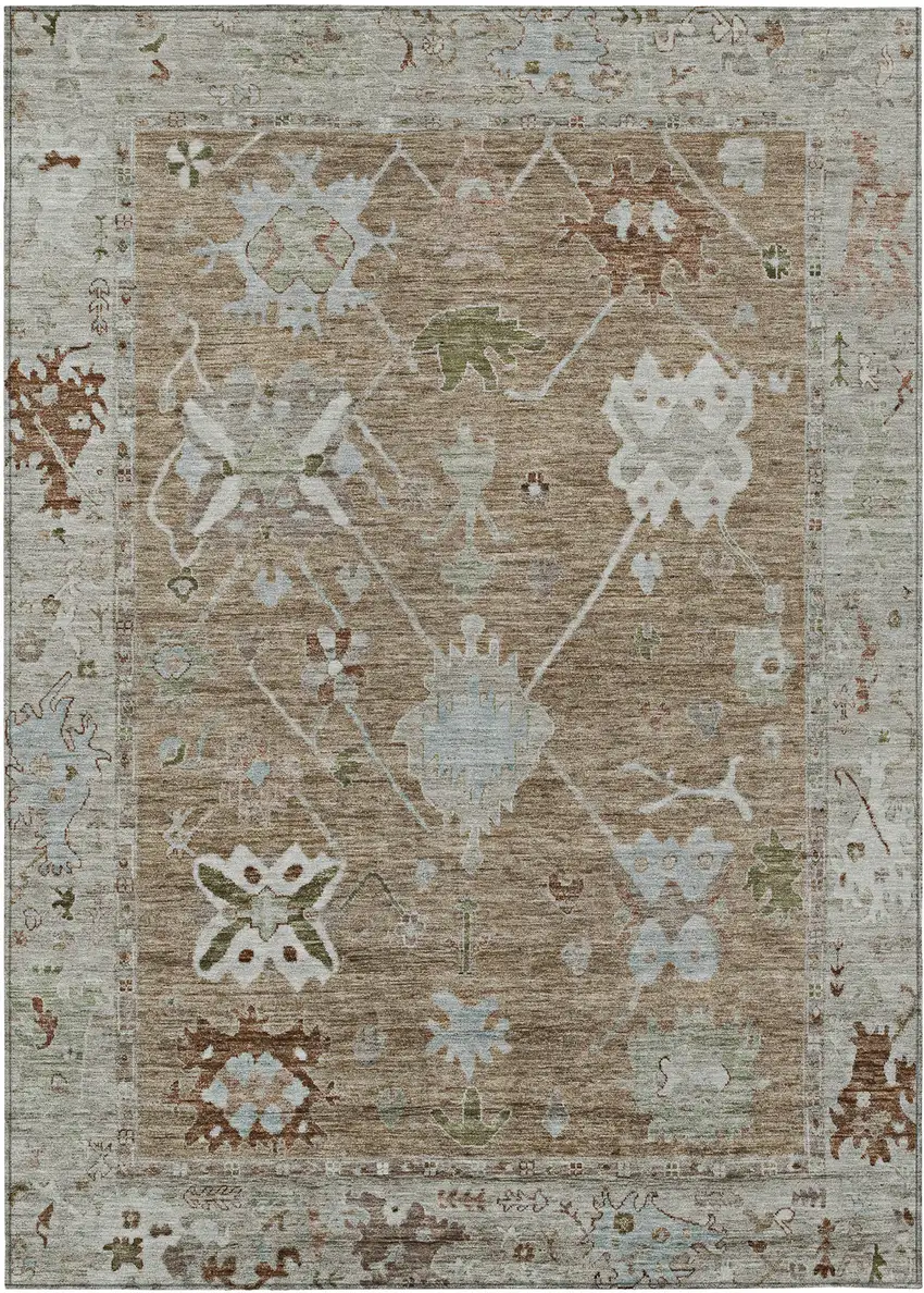 Brown And Gray Tribal Washable Indoor Outdoor Area Rug Photo 1