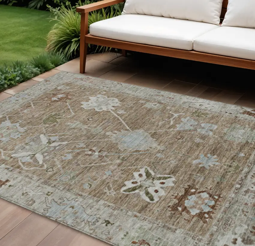 Brown And Gray Tribal Washable Indoor Outdoor Area Rug Photo 2