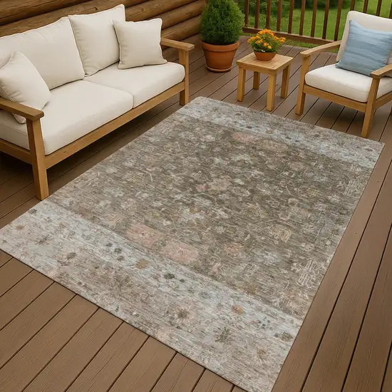 Brown And Gray Tribal Washable Indoor Outdoor Area Rug Photo 9