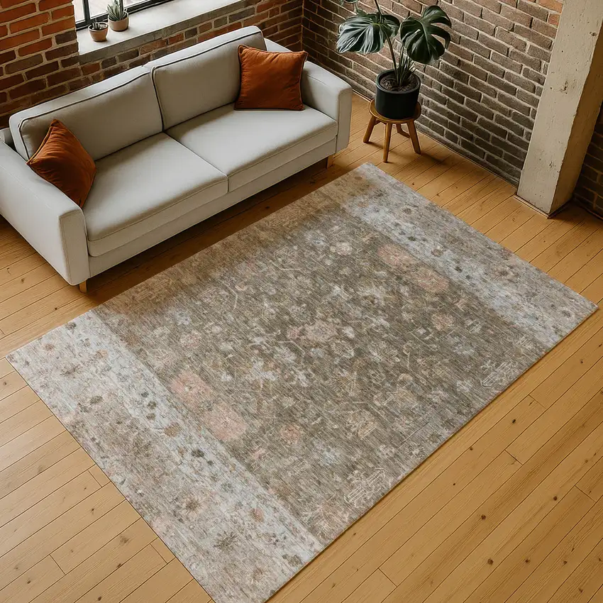 Brown And Gray Tribal Washable Indoor Outdoor Area Rug Photo 9