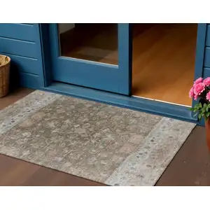 Photo of Brown And Gray Tribal Washable Indoor Outdoor Area Rug