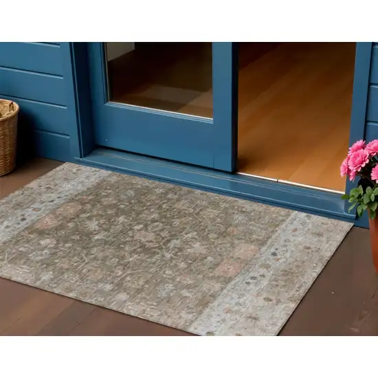 Brown And Gray Tribal Washable Indoor Outdoor Area Rug Photo 1