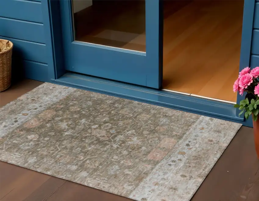 Brown And Gray Tribal Washable Indoor Outdoor Area Rug Photo 1