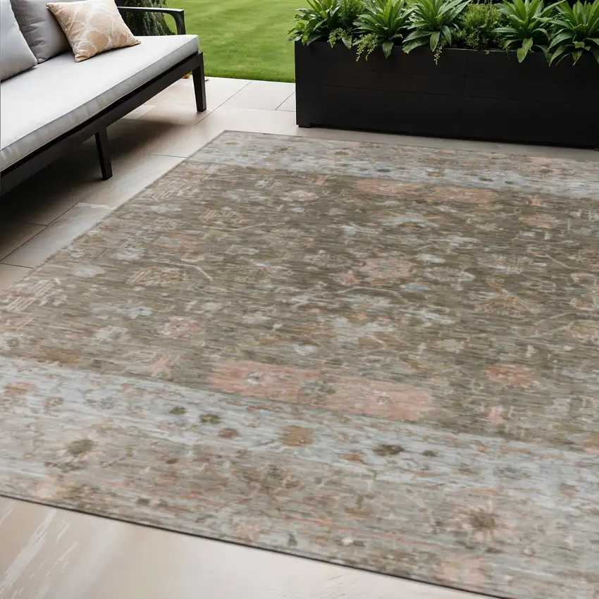 Brown And Gray Tribal Washable Indoor Outdoor Area Rug Photo 1