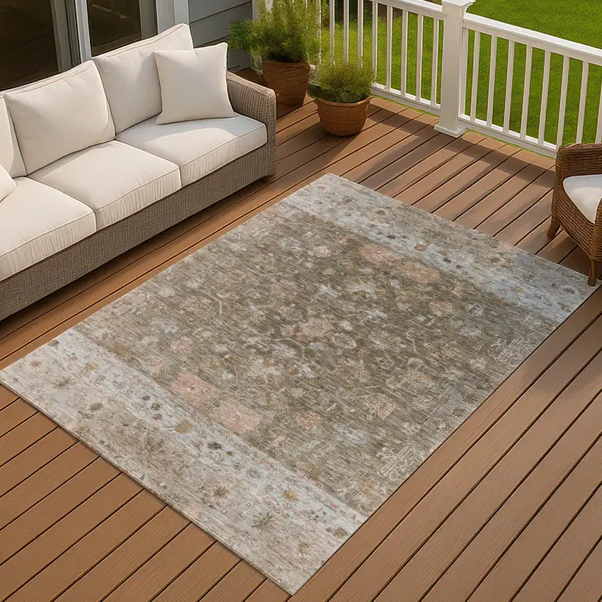 Brown And Gray Tribal Washable Indoor Outdoor Area Rug Photo 8