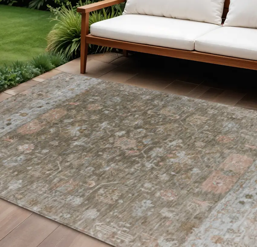 Brown And Gray Tribal Washable Indoor Outdoor Area Rug Photo 1