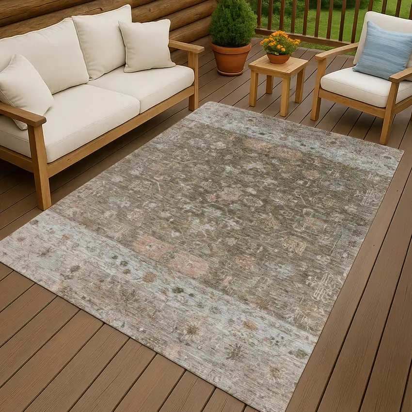 Brown And Gray Tribal Washable Indoor Outdoor Area Rug Photo 9