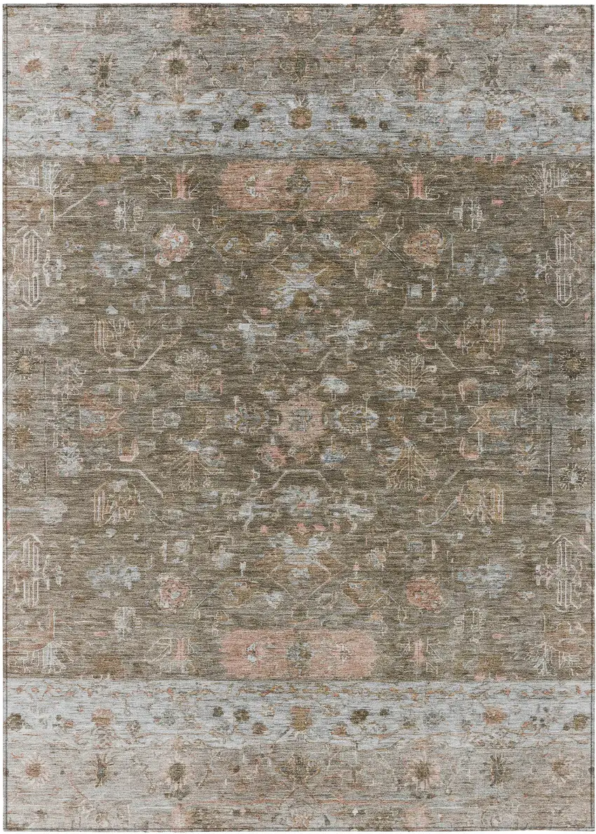Brown And Gray Tribal Washable Indoor Outdoor Area Rug Photo 2