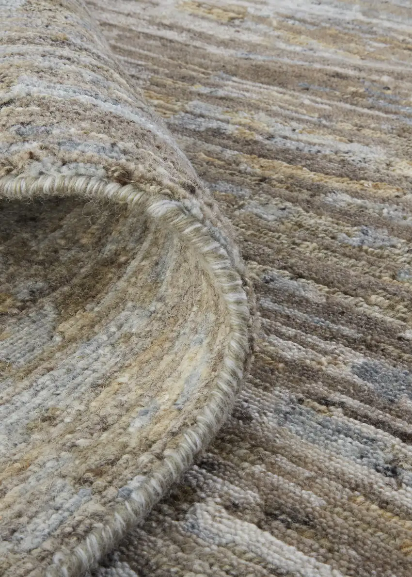 Brown and Ivory Wool Abstract Hand Knotted Area Rug Photo 8