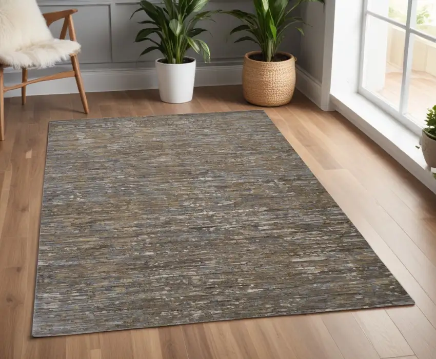 Brown and Ivory Wool Abstract Hand Knotted Area Rug Photo 1