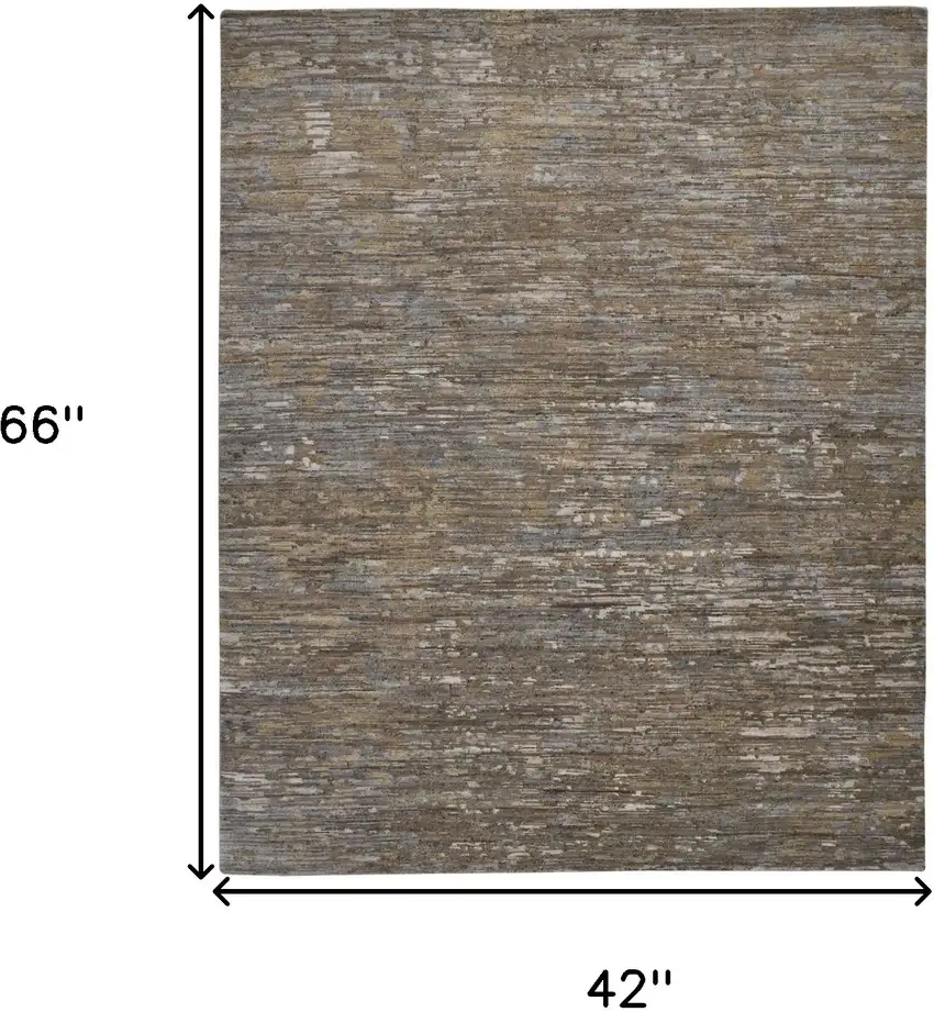 Brown And Gray Wool Abstract Hand Knotted Area Rug Photo 10