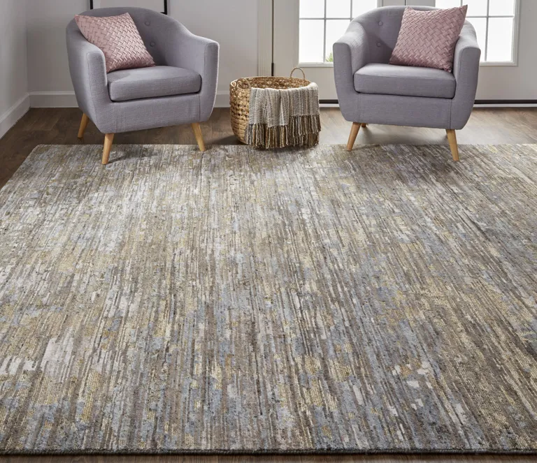 Brown And Gray Wool Abstract Hand Knotted Area Rug Photo 5