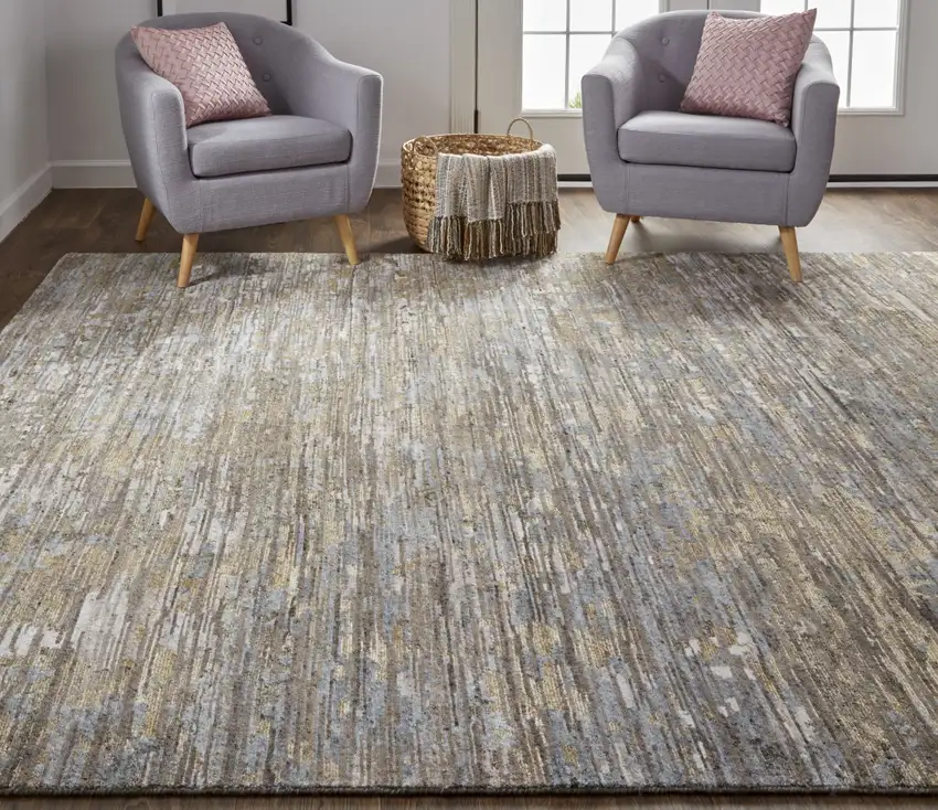 Brown And Gray Wool Abstract Hand Knotted Area Rug Photo 7