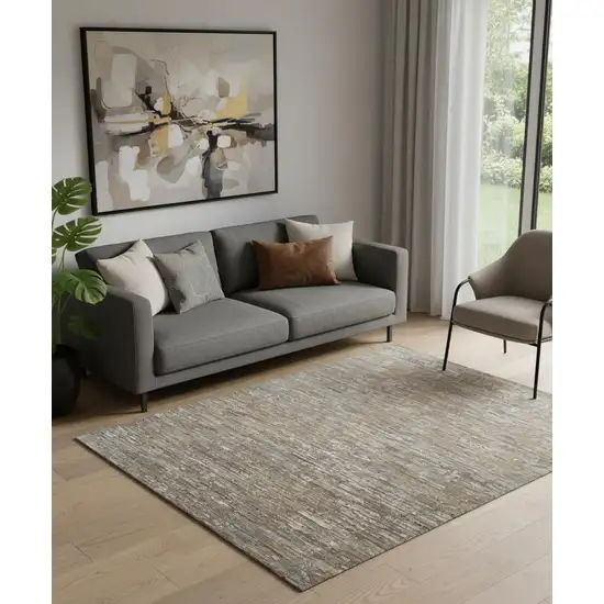 Brown And Gray Wool Abstract Hand Knotted Area Rug Photo 1