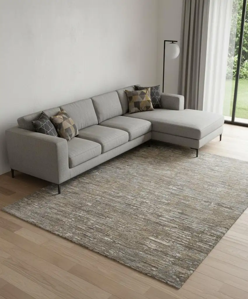 Brown And Gray Wool Abstract Hand Knotted Area Rug Photo 1