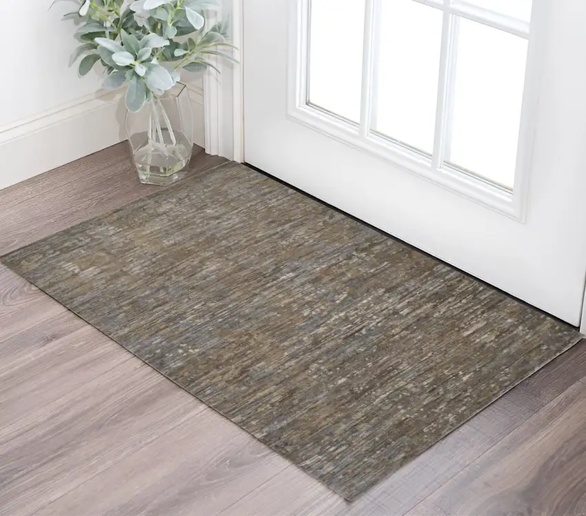 Brown and Ivory Wool Abstract Hand Knotted Area Rug Photo 1