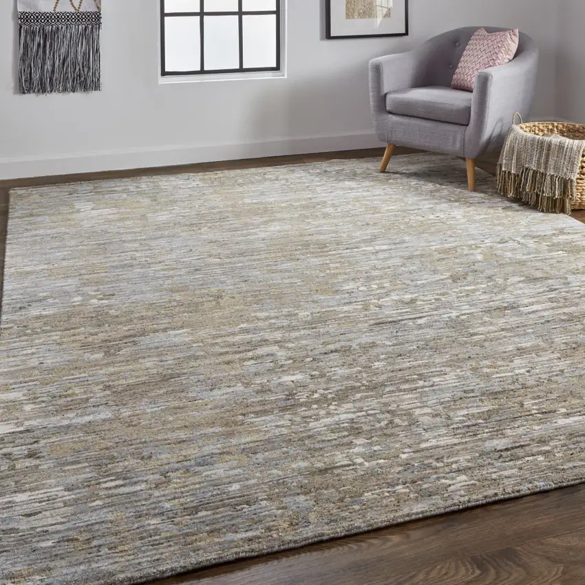 Brown And Gray Wool Abstract Hand Knotted Area Rug Photo 6