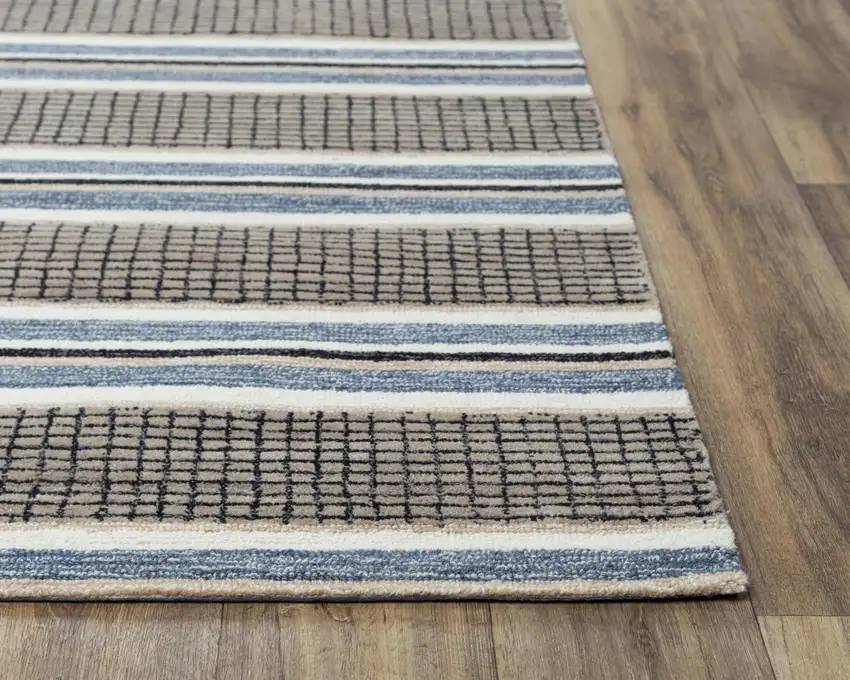 Brown And Gray Wool Striped Hand Tufted Area Rug Photo 2