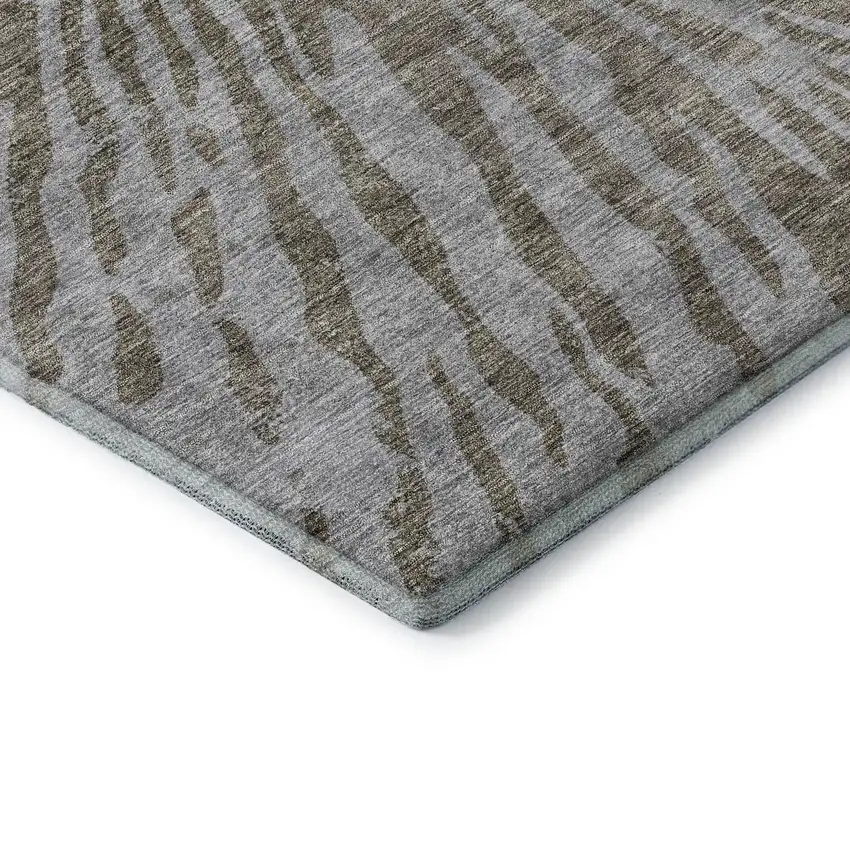 Brown And Gray Zebra Print Washable Area Rug With UV Protection Photo 8