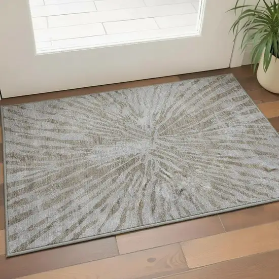 Brown And Gray Zebra Print Washable Area Rug With UV Protection Photo 2