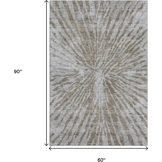 Brown And Gray Zebra Print Washable Area Rug With UV Protection Photo 3