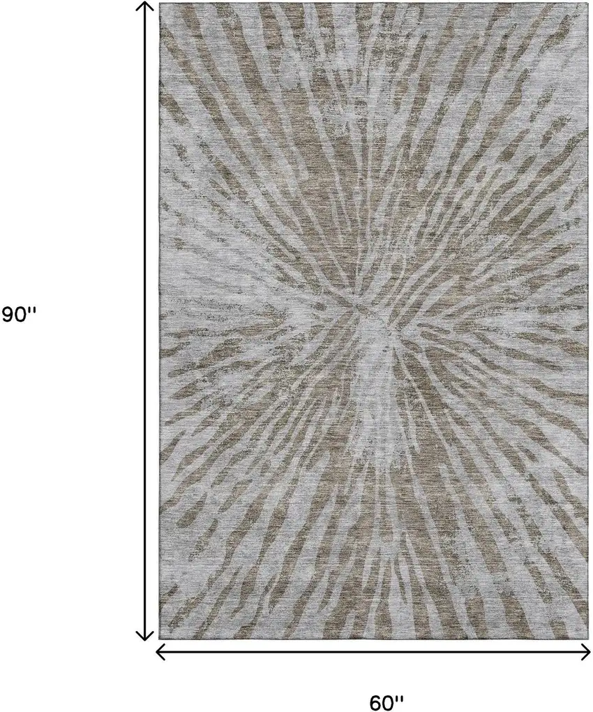 Brown And Gray Zebra Print Washable Area Rug With UV Protection Photo 3