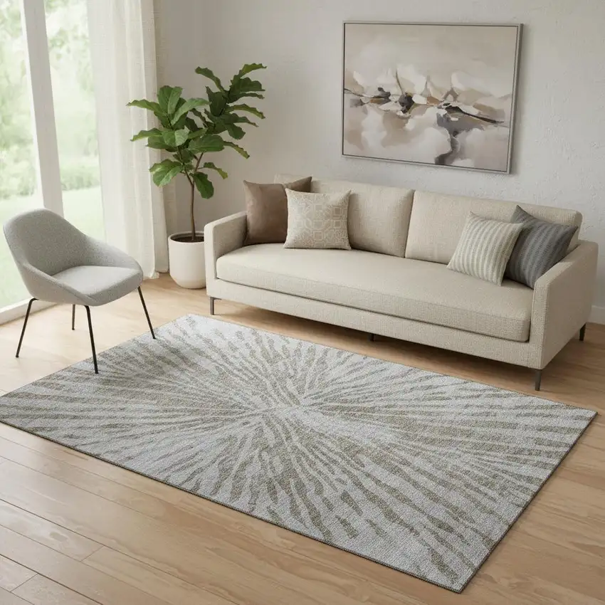 Brown And Gray Zebra Print Washable Area Rug With UV Protection Photo 1