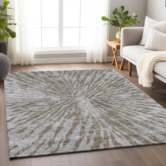 Brown And Gray Zebra Print Washable Area Rug With UV Protection Photo 6