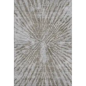 Photo of Brown And Gray Zebra Print Washable Area Rug With UV Protection