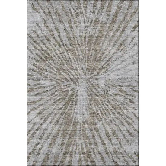 Brown And Gray Zebra Print Washable Area Rug With UV Protection Photo 4