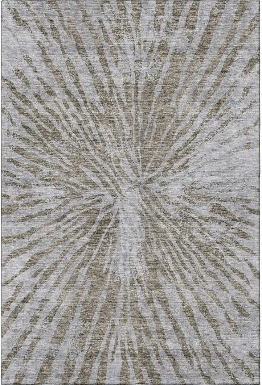 Brown And Gray Zebra Print Washable Area Rug With UV Protection Photo 4