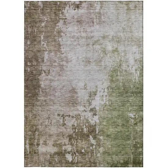 Brown And Green Abstract Washable Indoor Outdoor Area Rug Photo 7