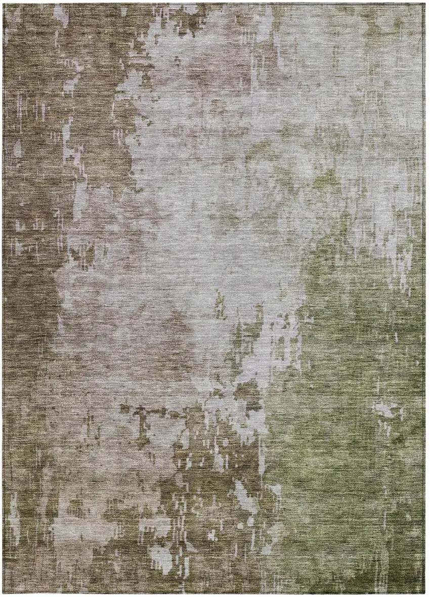 Brown And Green Abstract Washable Indoor Outdoor Area Rug Photo 7