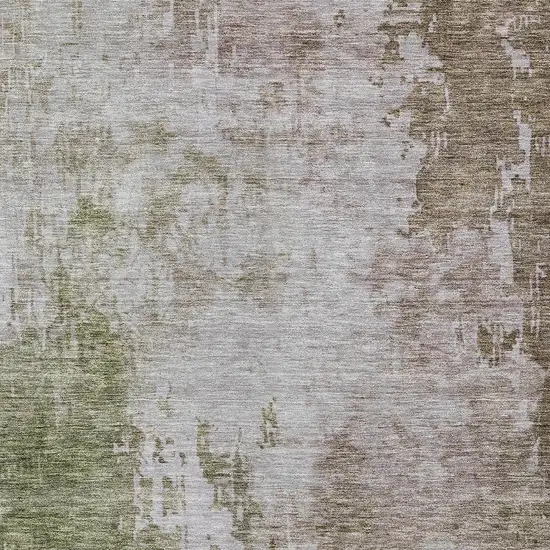 Brown And Green Abstract Washable Indoor Outdoor Area Rug Photo 6
