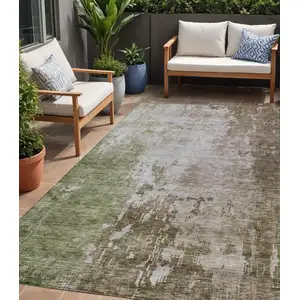 Photo of Brown And Green Abstract Washable Indoor Outdoor Area Rug