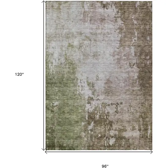 Brown And Green Abstract Washable Indoor Outdoor Area Rug Photo 3