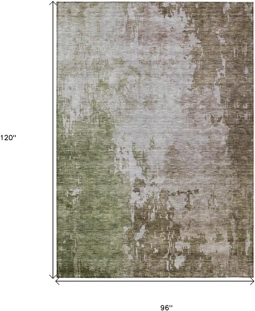 Brown And Green Abstract Washable Indoor Outdoor Area Rug Photo 3